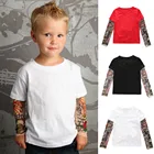 Новинка 2020 года; футболка для маленьких мальчиков с сеткой; футболка с длинными рукавами и принтом тату; модные однотонные топы с круглым вырезом для маленьких мальчиков
