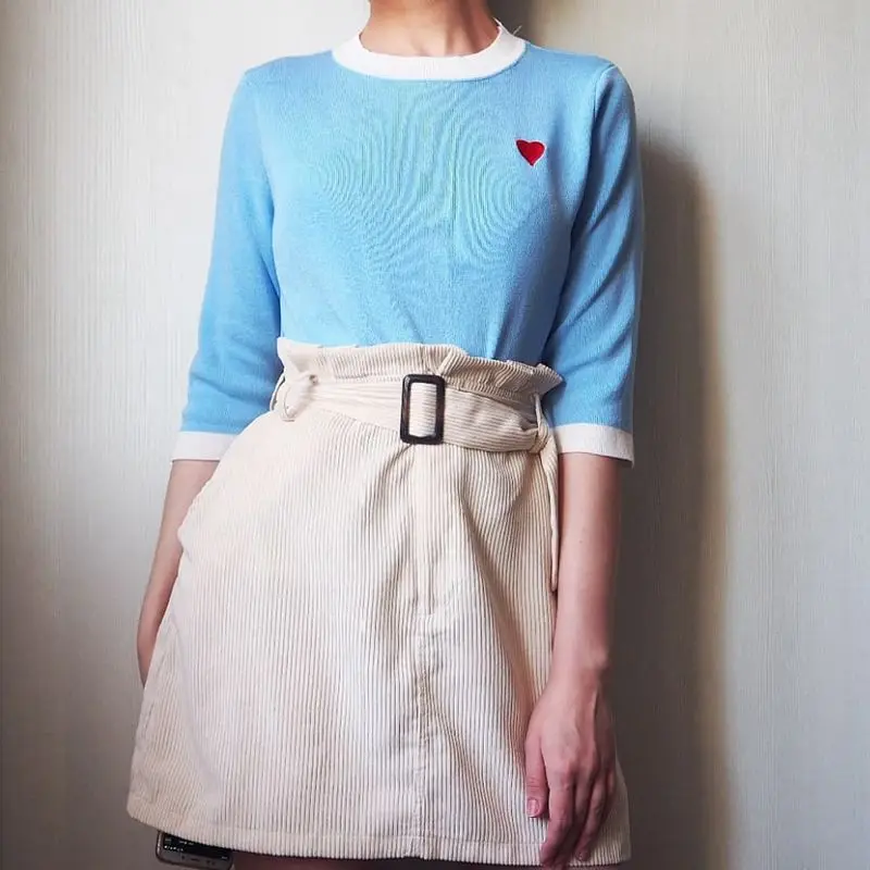 GIGOGOU Half Sleeve Sweater Women Pullovers Spring Autumn Knitted Jumper Tops Embroidery Heartshape Jersey Mujer Pull Femme Hive | Женская