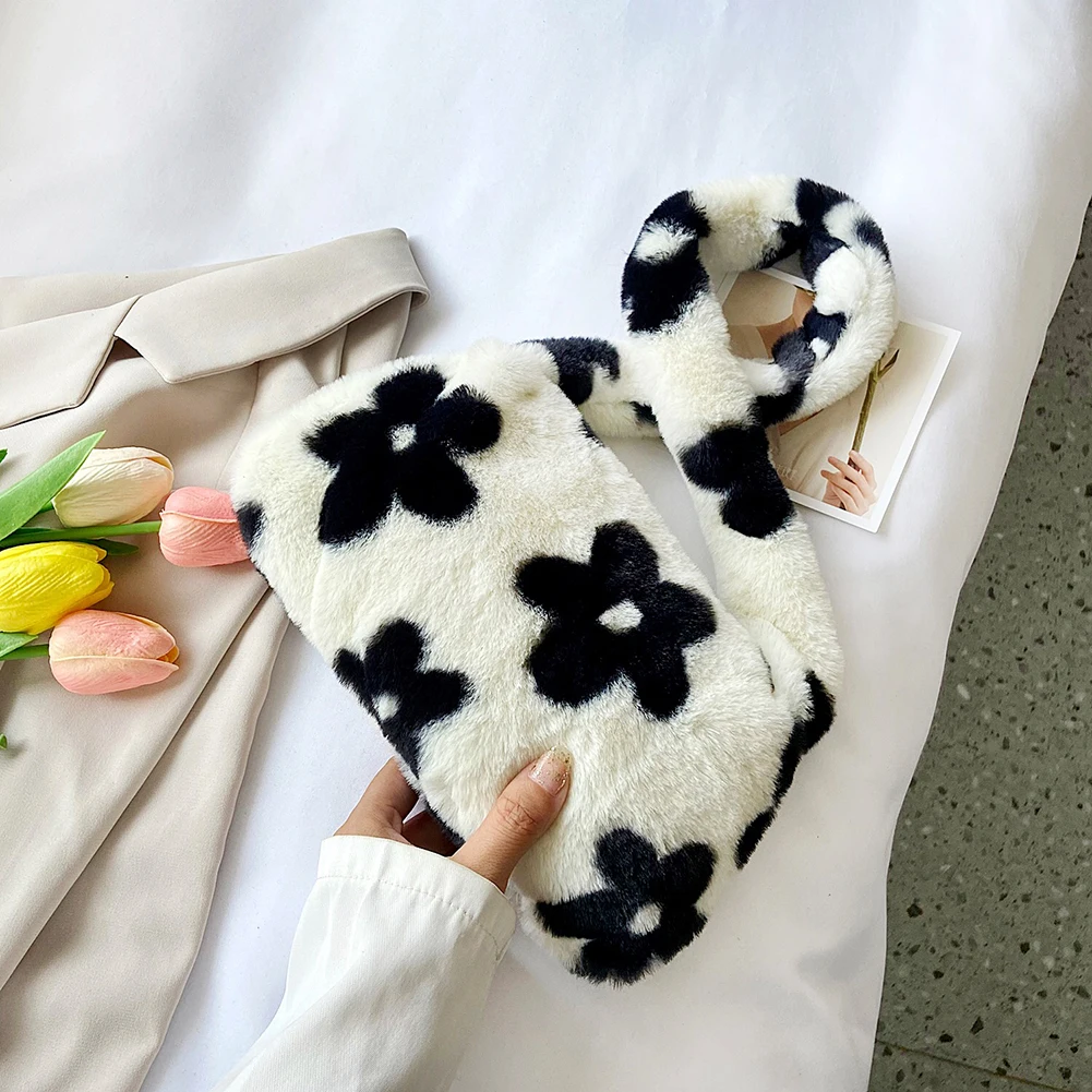 

Модная женская плюшевая сумка через плечо с цветочным принтом, повседневные маленькие сумочки, кошелек