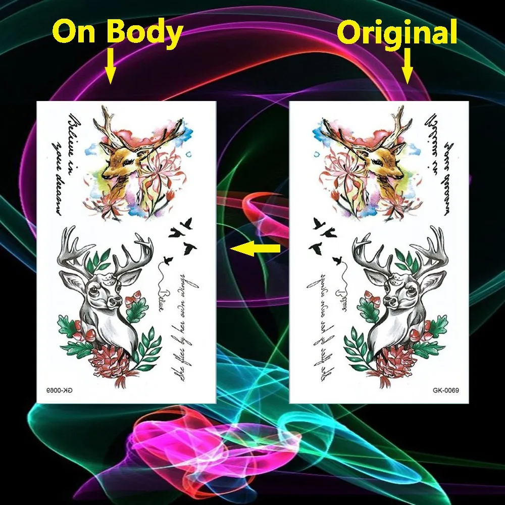Временные татуировки с оленем наклейки птицами водонепроницаемые тату