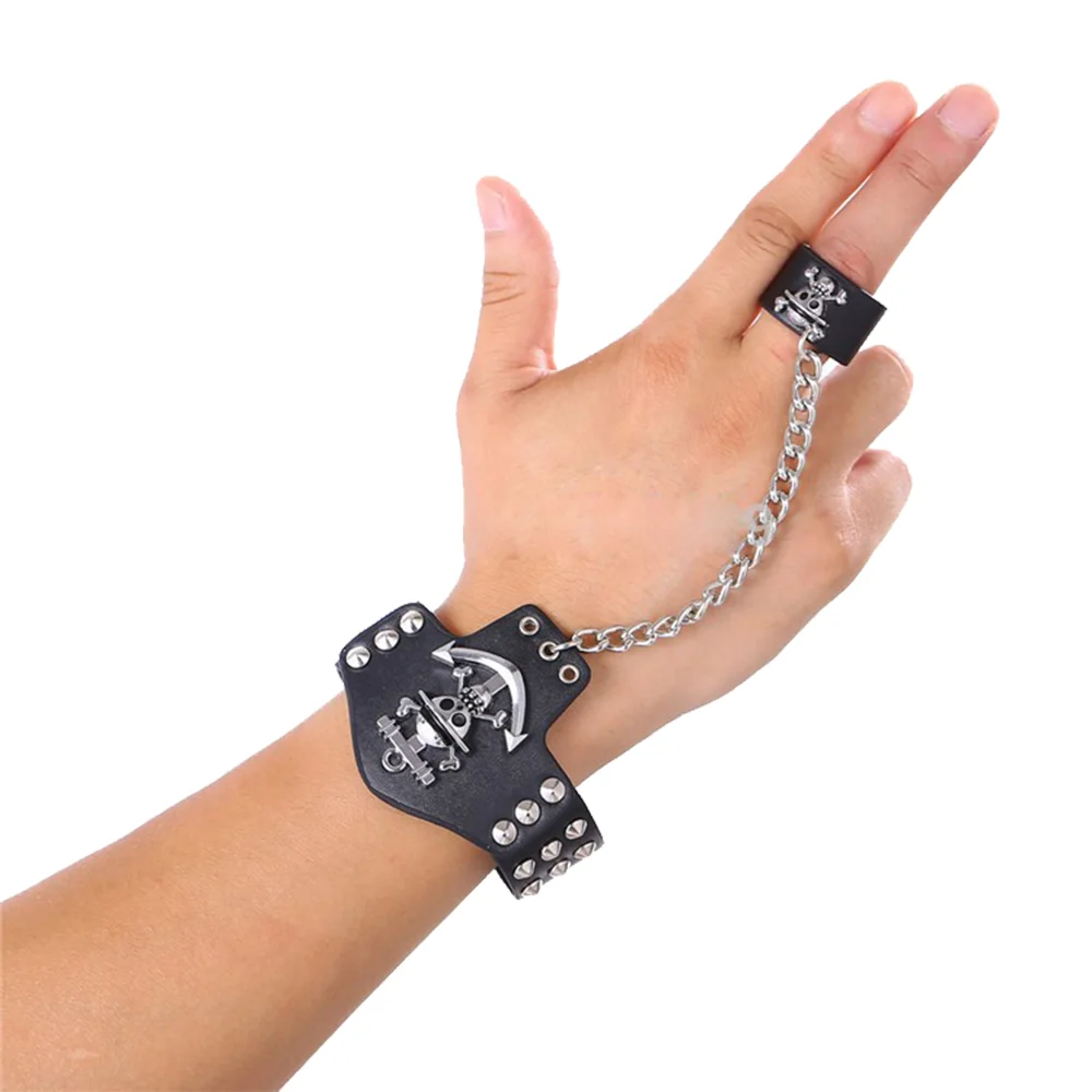 Цельный аниме браслет с подвеской в виде черепа высшего класса черные кожаные