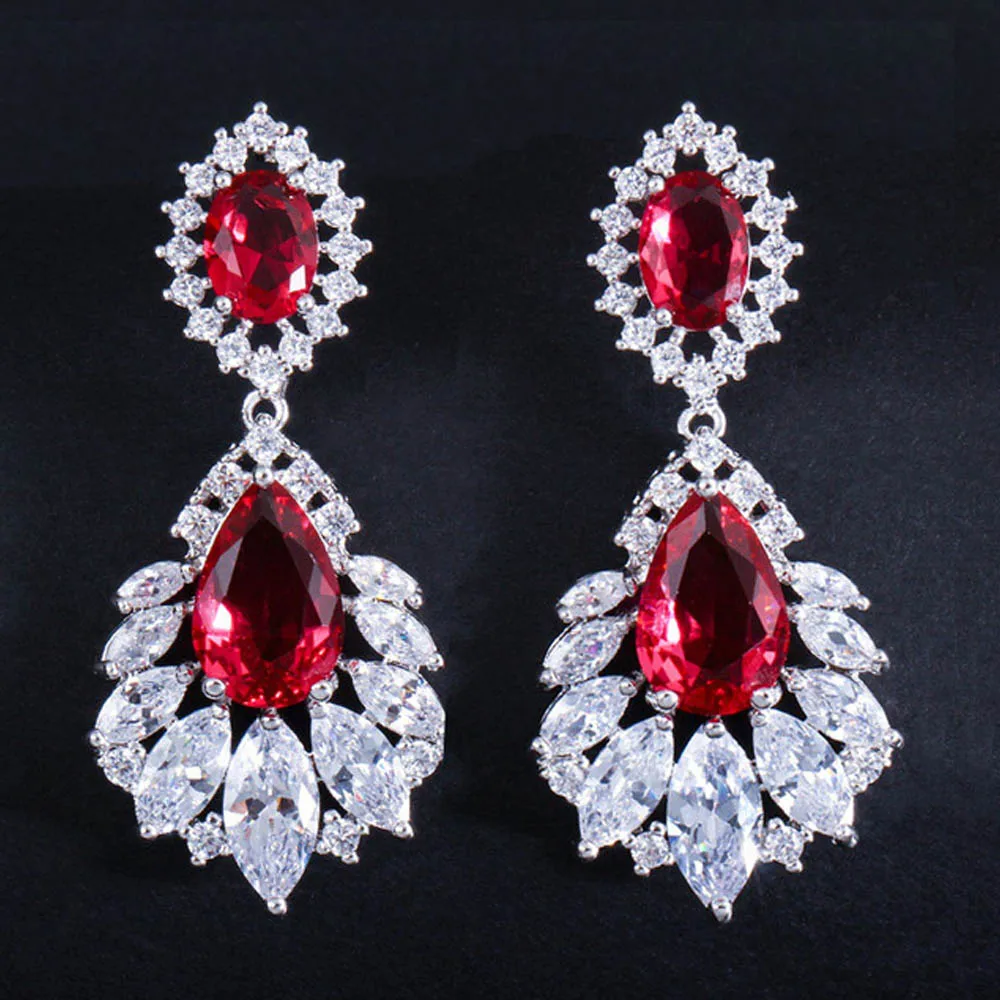 Ruby red ThreeGraces Винтаж свадебные серьги Большой Люстра кубического циркония Проложить глубокий красный камень Для женщин длинные серьги для свадьбы ER042 - Окраска металла: Ruby red
