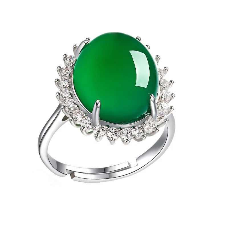 

2020 New Engagement Ring Female Pure Green Oval Stone Ring Noble Engagement Jewelry Female