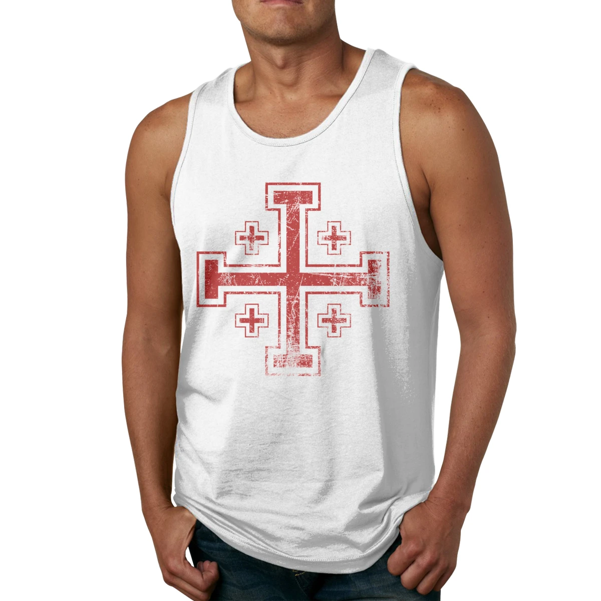 

Anime Crusader Cross Of Jerusalem Knights Templar Pure Cotton Tank Top Soft Crewneck Vest