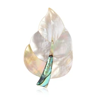 fashion natual shell leaf brooches and pins for women decorative leaves brooch metal pins jewelry for girl