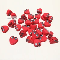 40pcs 10mm red heart shaped face with eyes polymer clay spacer beads for jewelry making diy handmade accessories