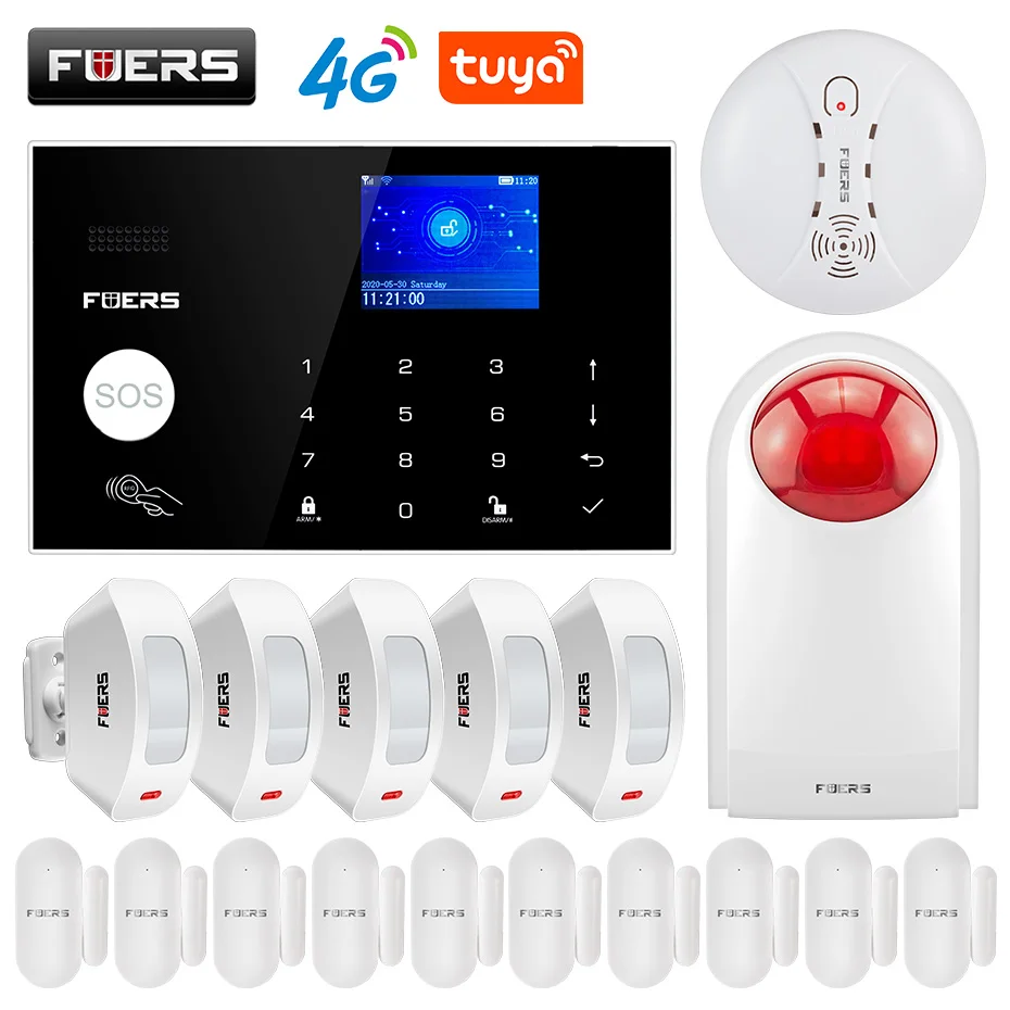 

FUERS G34 4G WIFI Smart Home Burglar Alarm System Wireless Siren PIR Motion Detection Home Security Kit Tuya App Control Alexa