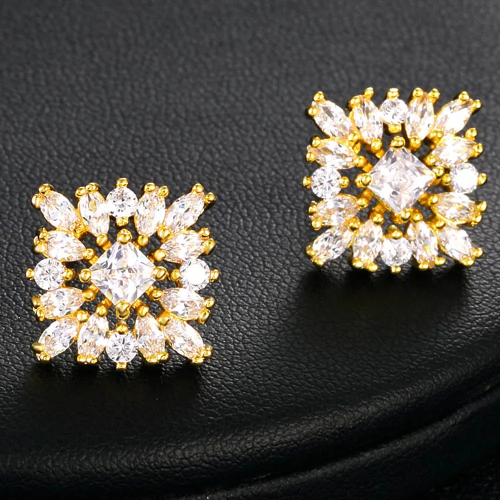 Новые модные серьги-гвоздики с квадратным цирконием медные блестящие стразы