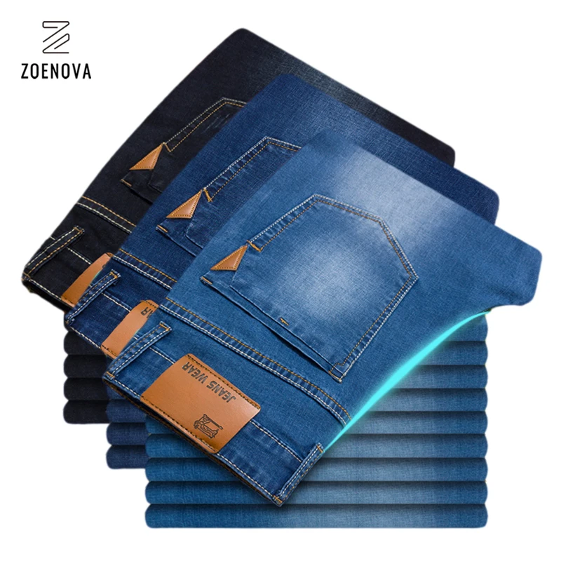 

Zoenova Men Jeans Classic Style Jeans Business Casual Stretch Slim Denim Trousers Male Light Blue Black Pants Brand Men Clothing