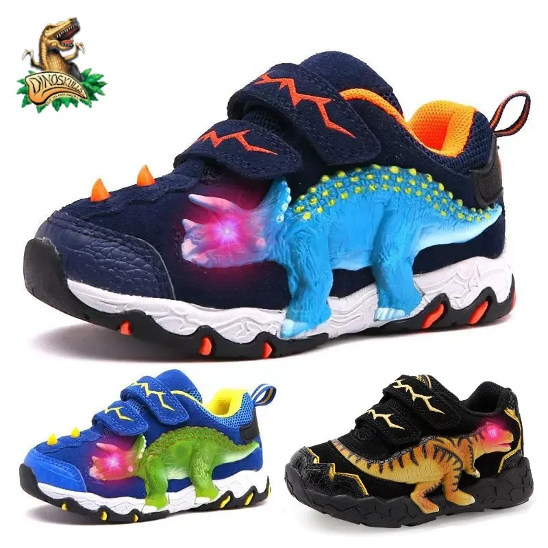 

Dinoskulls 3-8 Boys Shoes Dinosaur LED Glowing Sneakers Spring Autumn Super Cowhide Children Fashion Kids Runnning Sports Shoes