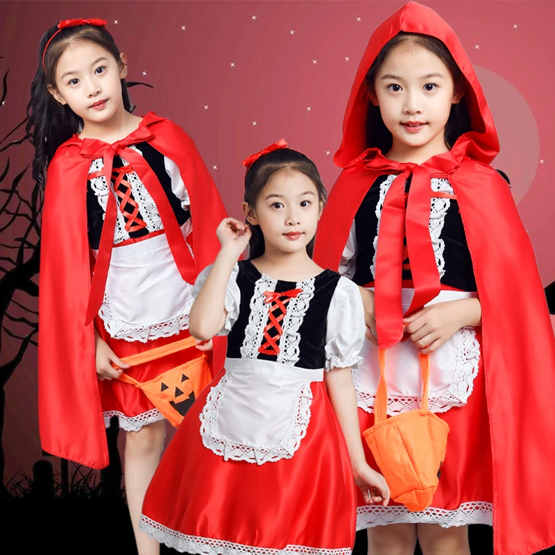Набор из 5 шт.! Детское красное платье для косплея с капюшоном маленьких девочек