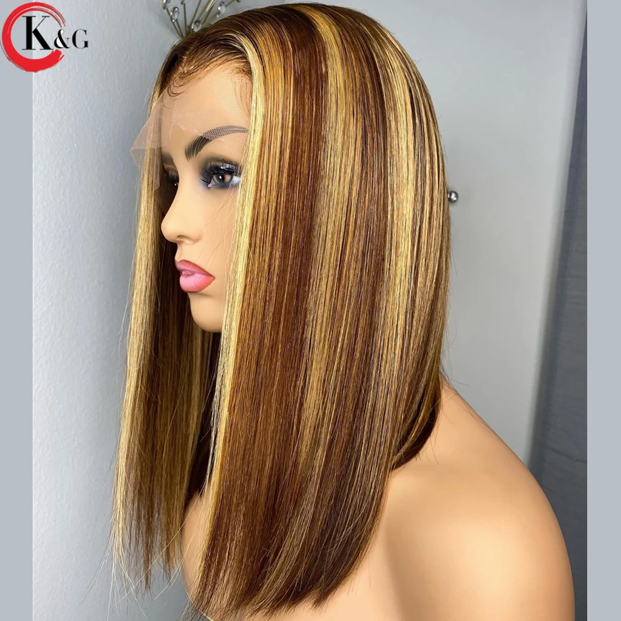 KUNGANG хайлайтер Боб 4*4 кружевные парики 130% плотность кружева передние