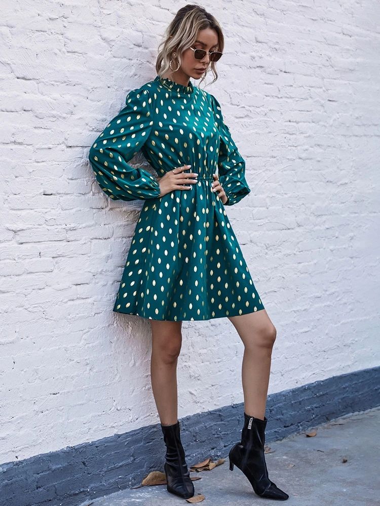 

2021 Spring Autumn Women Clothing Polka Dot Dress Mini A Line Elegant Dresses For Casual Y2k 90s Slim High Waist Ropa De Mujer