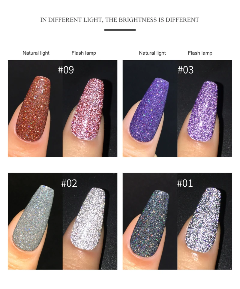 9 Цвета Светоотражающие лак для ногтей Гель-лак яркий банджи порошок клей Эффект