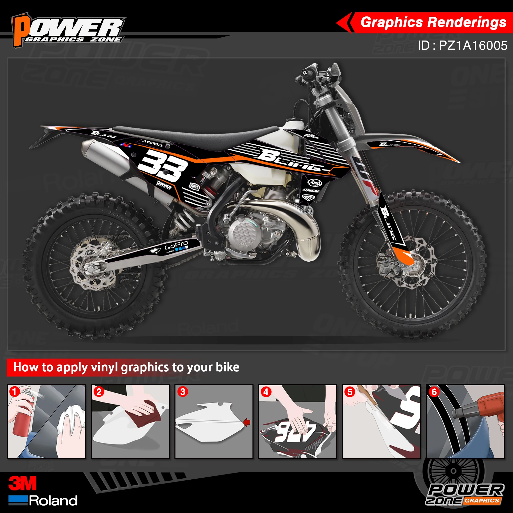PowerZone Custom Team Graphics деколи для фона 3 м Набор наклеек KTM SX SXF MX 16 18 EXC XCW Enduro 17 19 125 до 500cc