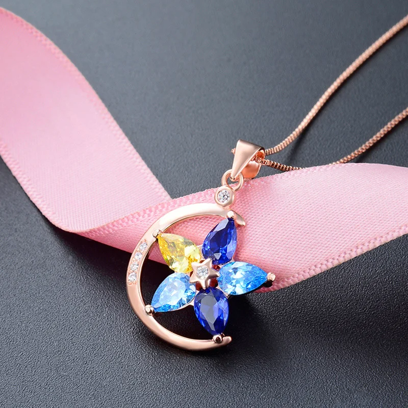 Элегантные ожерелья голубые звезды луна женские 925 стерлингового серебра тренд