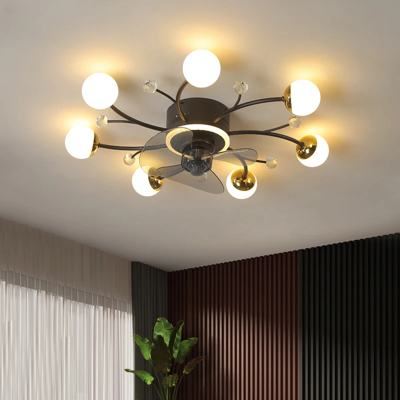 

Modern Industrial Ceiling Fan with Light and Silent Control Smart Bedroom Kitchen Fans for Home Indoor Lighting Black 220v 110v