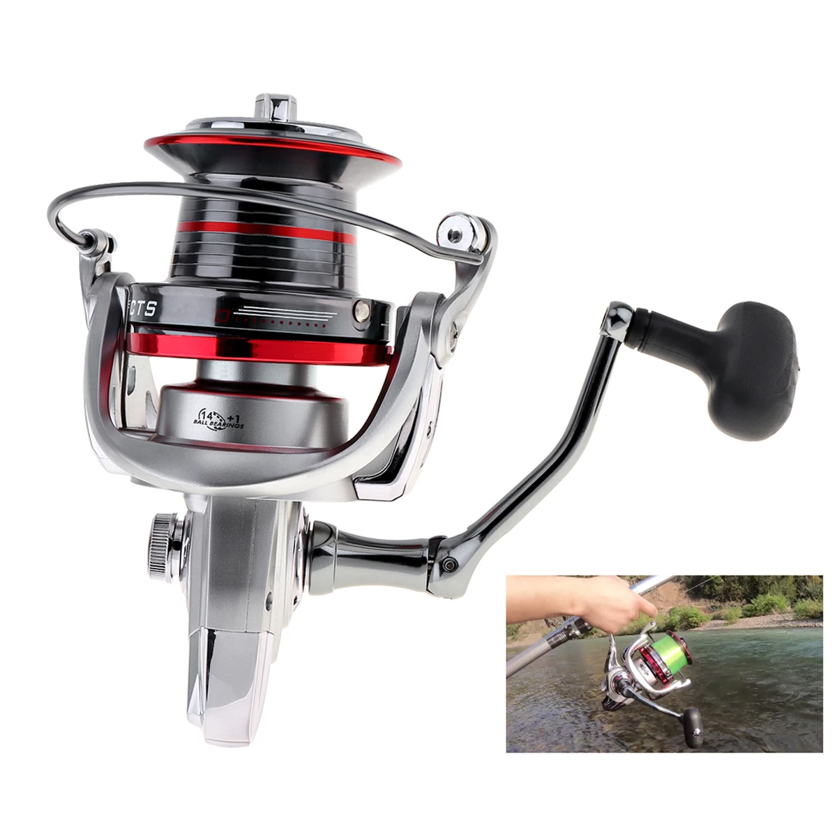 Full Metal Spinning Fishing Reel 9000 Series 14+1 Ball Bearing 20KG / 44LB Long Distance Surf Casting Wheels with Larger Spool