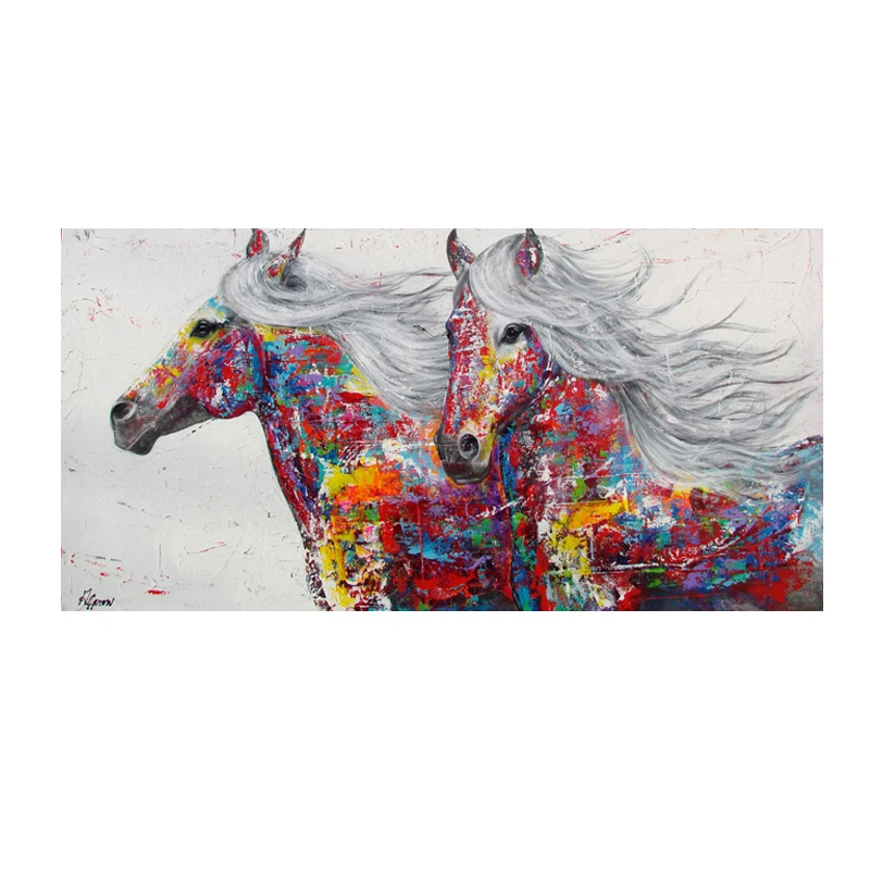 two horse Картина с изображением животных двух лошадей, напечатанная на холсте, настенные художественные картины для гостиной, Современный домашний декор, Картина на холсте без рамки - Цвет: two horse