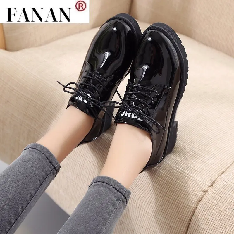 

patent leather square heel women shoes lace up round toe platform ladies dress shoes footwear sneaker work office