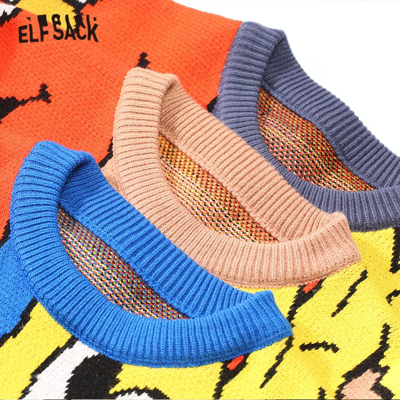 Женский Повседневный вязаный пуловер ELFSACK синий с длинными рукавами и мультяшным