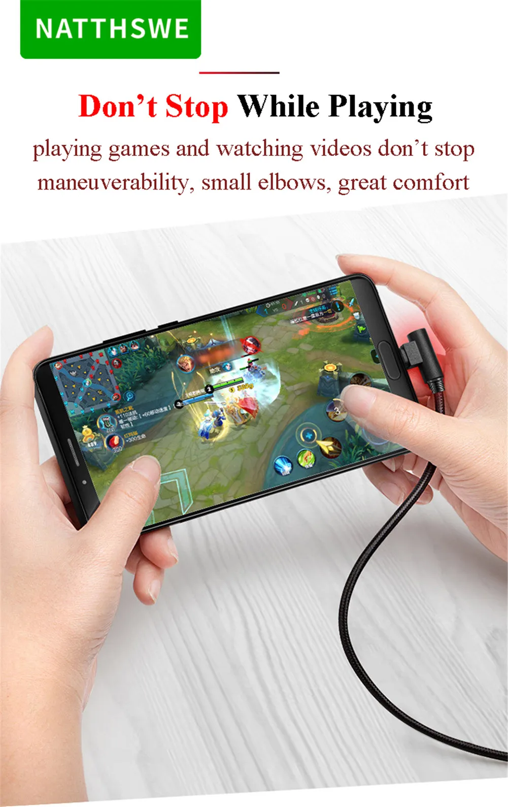 NATTHSWE 90 Degree Double Elbow Micro USB Data Cable Nylon Braided Fast Charging Line for Android Phone Short Paragraph