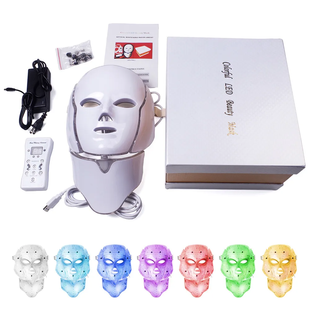 

NEWEST 3/7 Colors Electric LED Facial Mask with Neck Skin Rejuvenation Anti Acne Wrinkle Beauty Treatment Salon Home Use