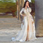 Выпускное Платье с золотистой аппликацией, цвет слоновой кости белый марокканский кафтан, вечернее платье на три четверти