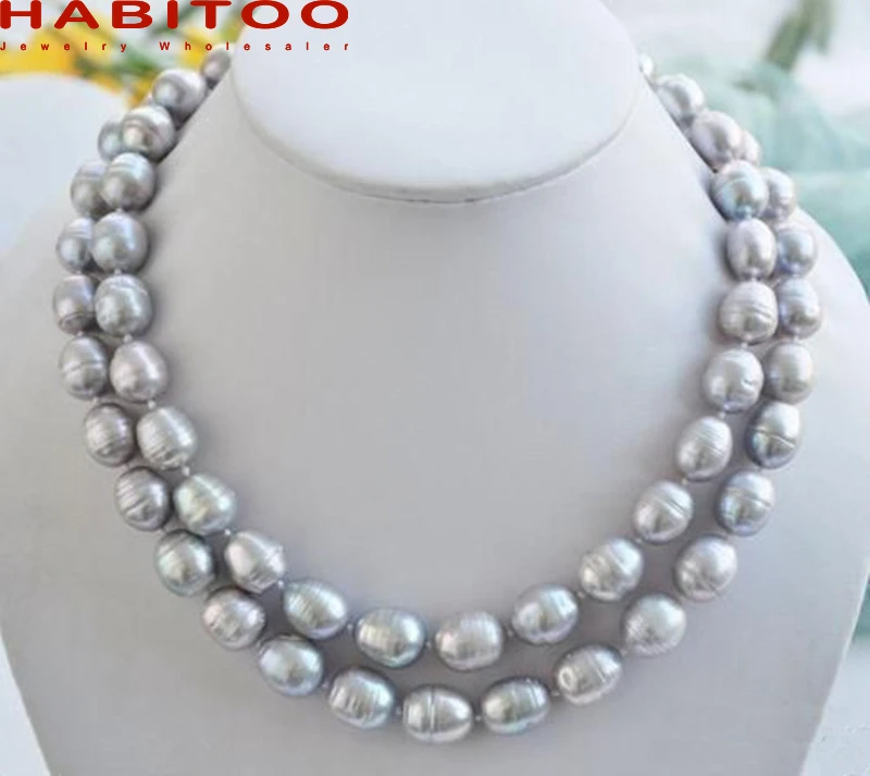

Женское Ожерелье с натуральным серым жемчугом, 35 дюймов, 11-13 мм