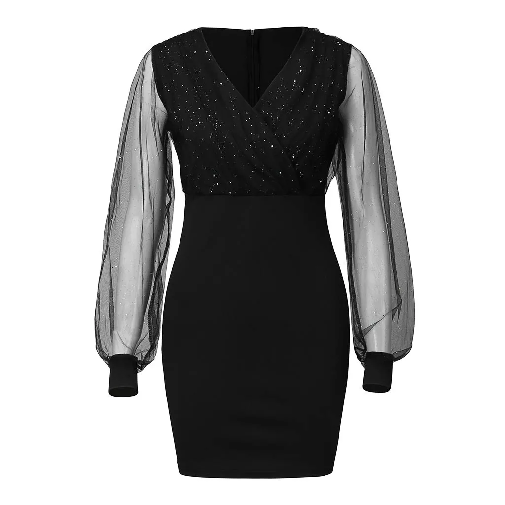 Wonen Vestidos блестками пикантные новые 2019 летние Женское платье черного цвета в ретро