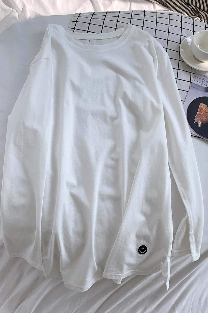 

White T-Shirt Women Tops Tees Bouquet Short-Sleeve Smile Face Loose Vogue Girls Casual