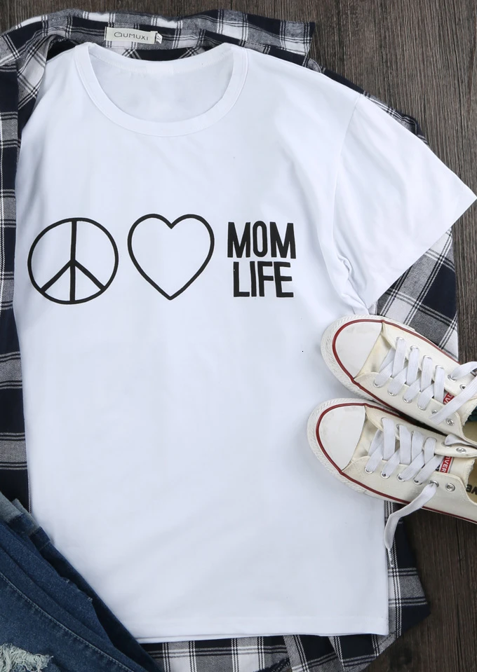 

Mom Life Heart T-Shirt slogan graphic fashion tees 90s women mother gift cotton tees grunge tumblr aesthetic art shirt- K864