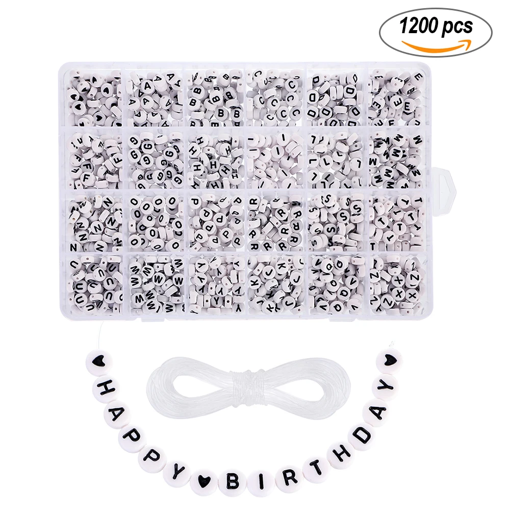 1200pcs 1850 шт акриловые бусины с буквами и цифрами круглые отдельные бусины с буквами алфавита для изготовления браслетов своими руками - Цвет: 1200pcs