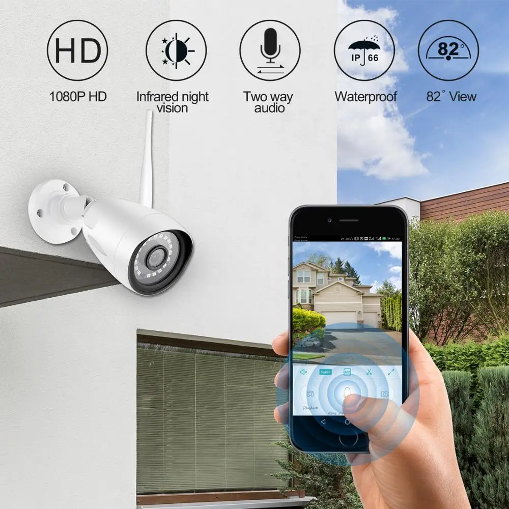 1080P POE IP Camera H.265 Audio 2MP Bullet IP67 CCTV ONVIF for NVR 48V System Waterproof Outdoor Night Vision | Безопасность и