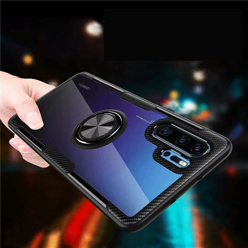 Чехол для huawei P20 Lite жесткое стекло с подставкой автомобильное кольцо держатель на