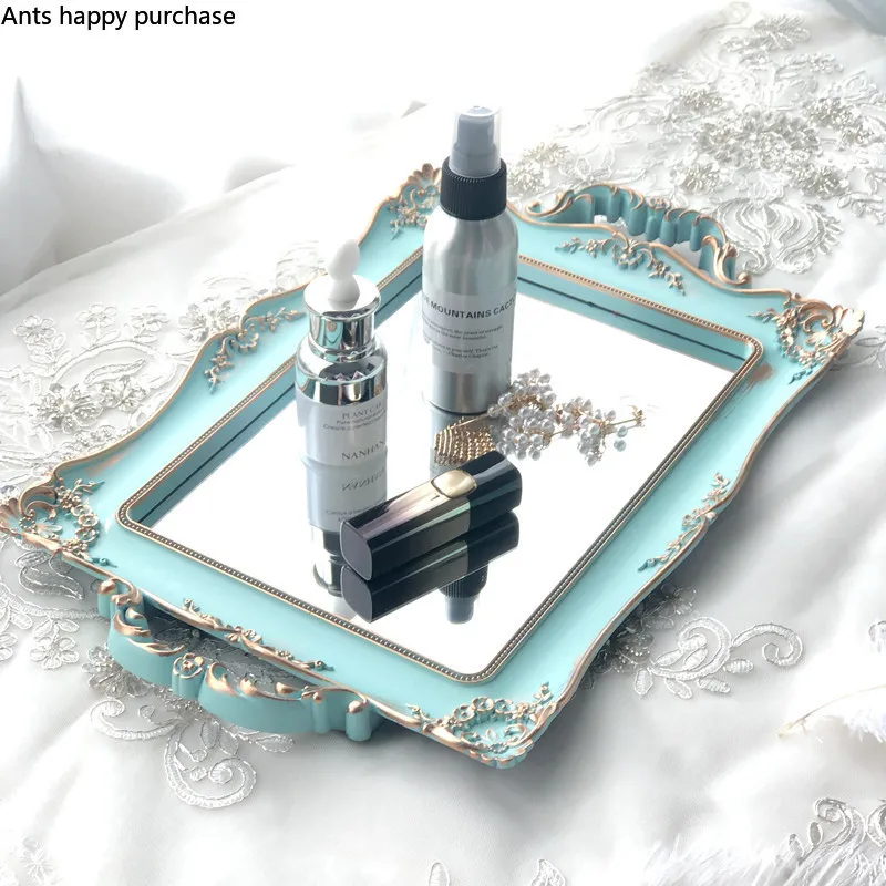Европейский стиль синий цвет зеленый зеркальный лоток продукты по уходу за кожей