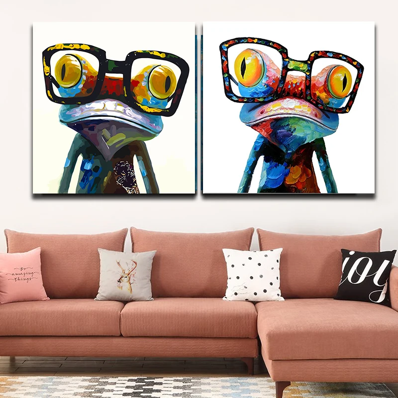 Настенная картина лягушка в очках холст современные плакаты и принты настенные