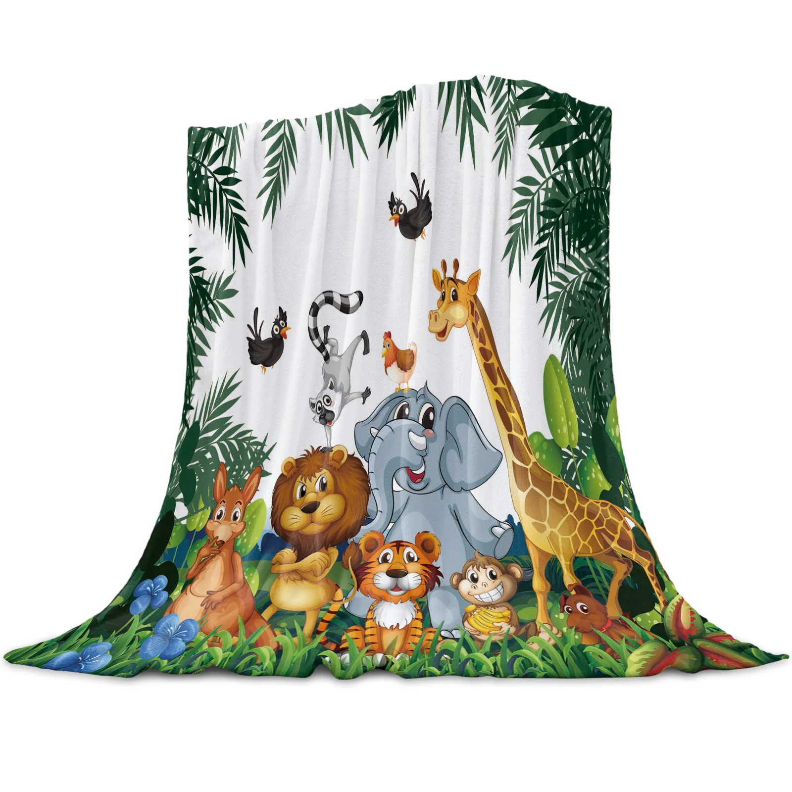 

Jungle Cartoon Animal Giraffe Lion Throw Blanket Soft Picnic Blanket Home Decor Microfiber Flannel Blankets for Beds