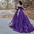 Фиолетовые атласные свадебные платья принцессы с цветами бальное платье Свадебные платья шелковое платье бальное платье корсет Плюс