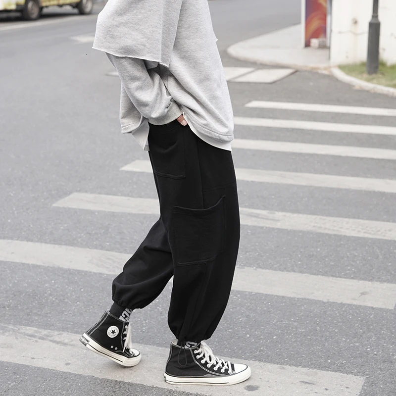 Autumn Joggers Pants Men Fashion Solid Color Casual Straight Pants Man Sweatpants Streetwear Hip Hop Loose Men Track Pants Male - Цвет: black
