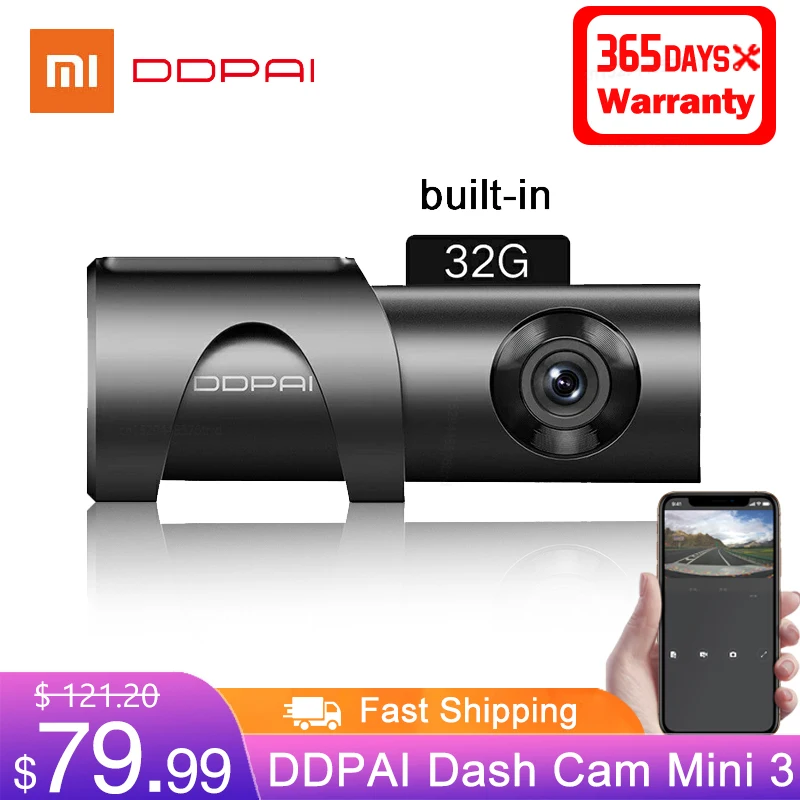 DDPAI видеорегистратор Mini 3 1600P HD Автомобильная камера 32 ГБ 2K Android скрытый 24H монитор
