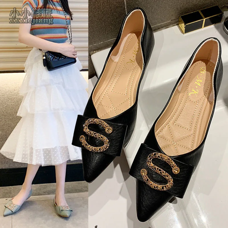 

Spring Women Shoes Slip on Loafers Rhinestone Letters Casual Female Flats Office Pointed Toe Shallow Single Shoes Low Heel