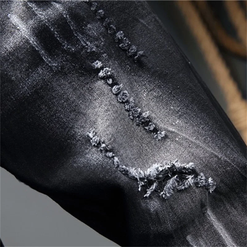 EH·MD® Ripped Jeans Men's Capsule Embroidered Metal Skull Decoration Splashed Ink Soft Slim Cotton Stretch Scratches 2022seasons