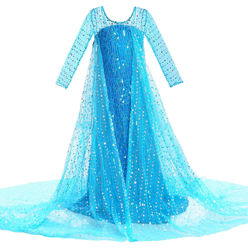 Dress Платье принцессы Эльзы и Эльзы для девочек; детское длинное платье с блестками и накидкой; детское платье Снежной Королевы на Рождество, день рождения, вечеринку; платье для костюмированной вечеринки - Цвет: Dress