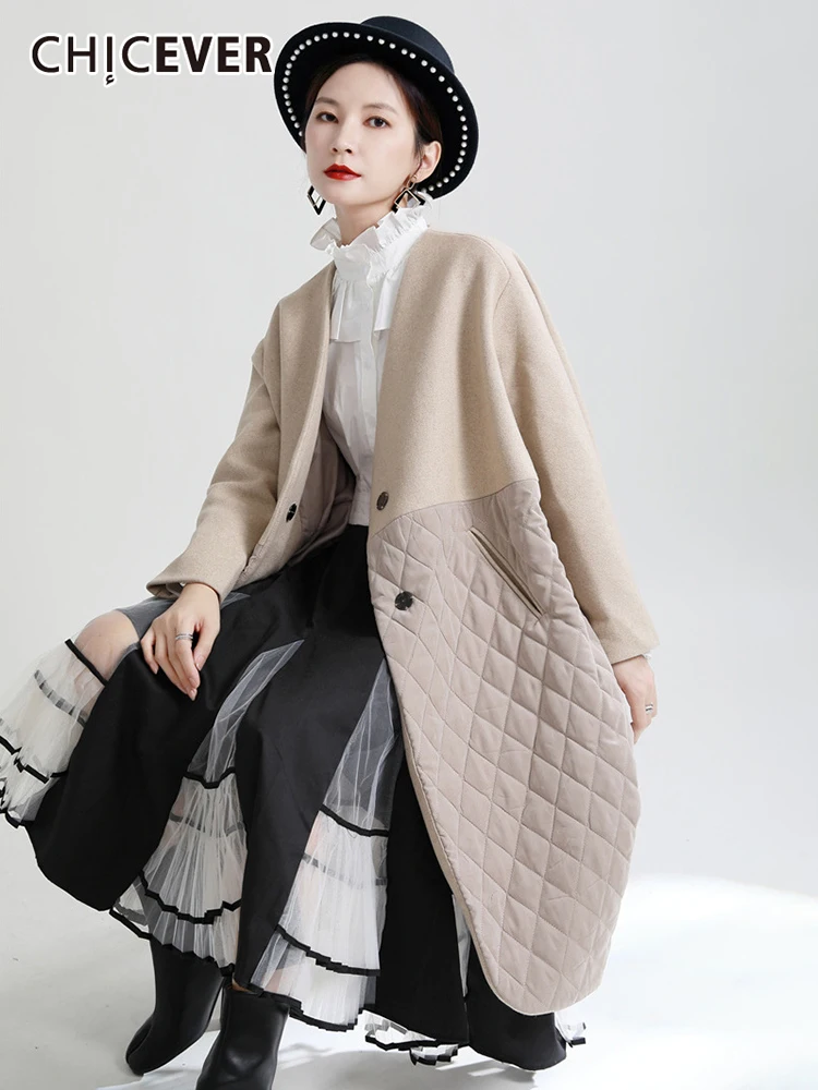 

CHICEVER Casual Black Coat For Women V Neck Long Sleeve Straight Loose Cotton Coats Female Korean Fashion Clothes 2021 Style New