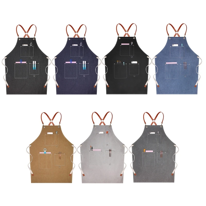 

Canvas Bib Chef Apron with Pocket Cross Back Adjustable Apron for Wood Craftsman