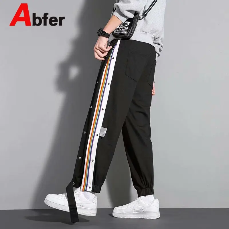 

Abfer Men Streetwear Joggers Pants 2021 Man Korean Fashion Hip Hop Sweatpants Rainbow Side Striped Basketball Training Trousers