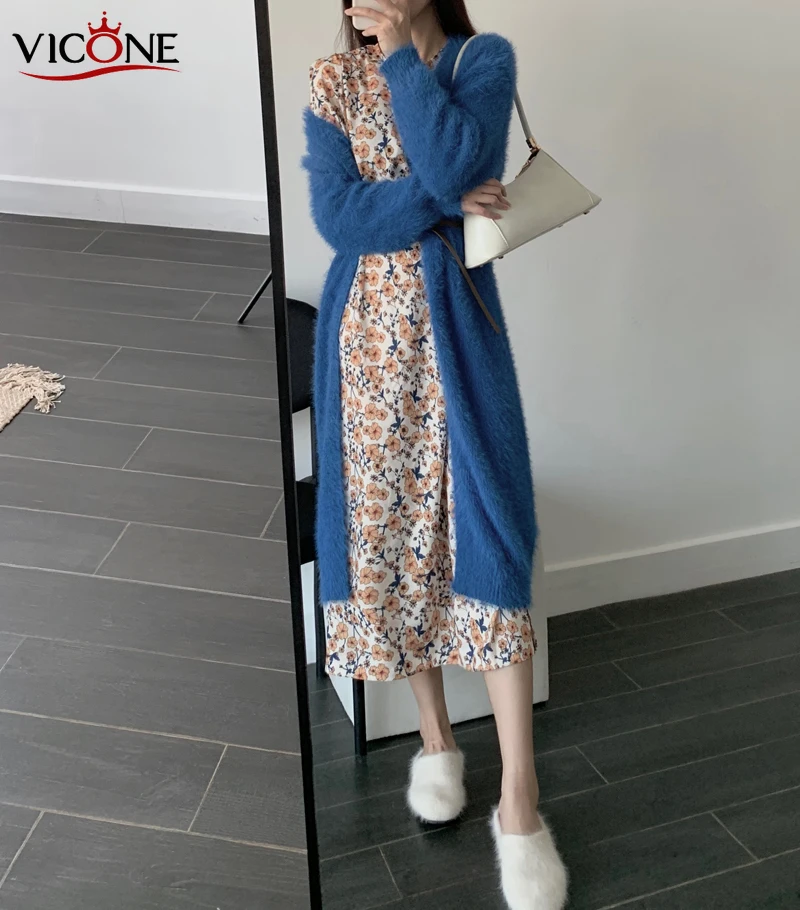 

ZOSOL Vintage Floral Print Slim Waist A-line Dress Women Summer Spring Chiffon Female Chic Office Long Dresses