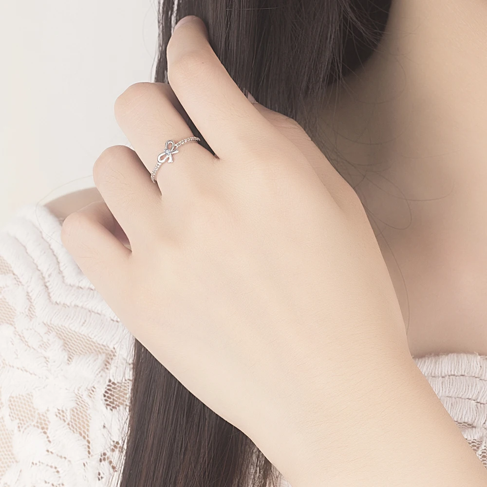 Кольцо с бантиком бабочкой 100% Стерлинговое Серебро 925 пробы милое стильное