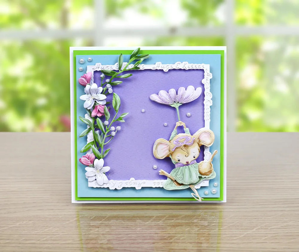 Милая мышь цветочный парашют металлические высечки и цветок для изготовления